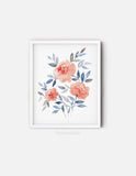 Peach Floral Wall Art, Watercolour Flower Print Wall Art Decor