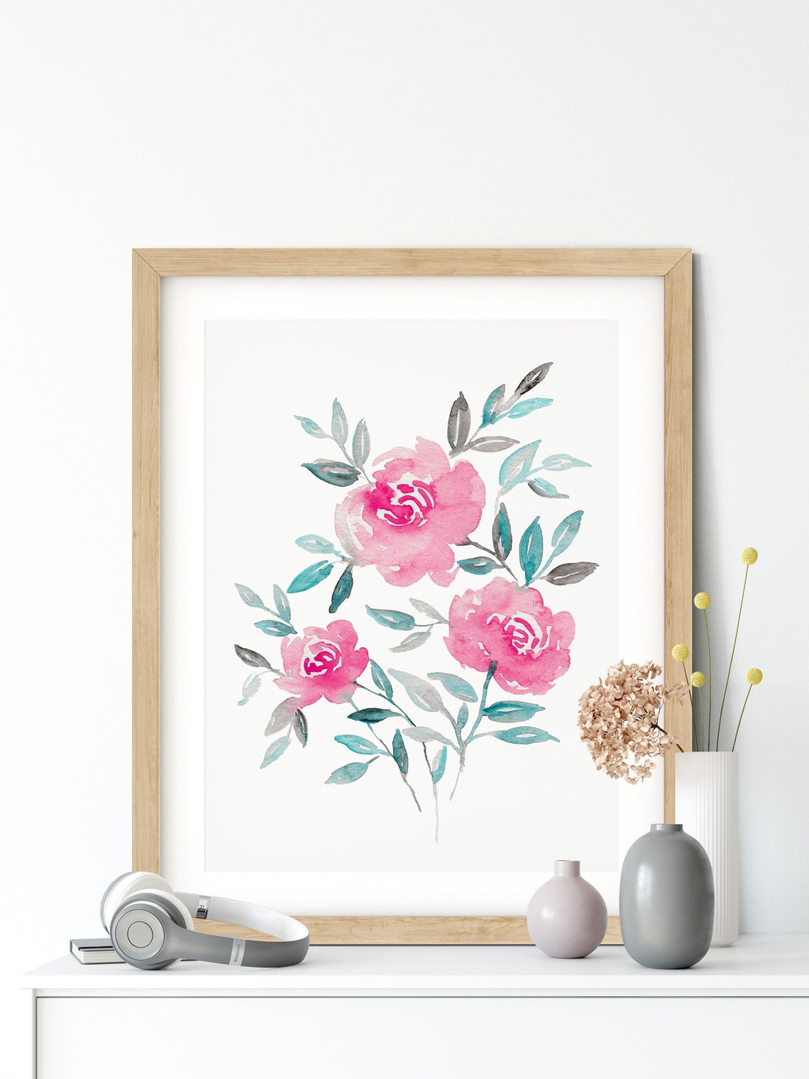 Pink Floral Wall Art, Roses Art Print Main image
