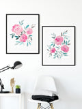Pink Floral Wall Art, Set of 2 Roses Art Print