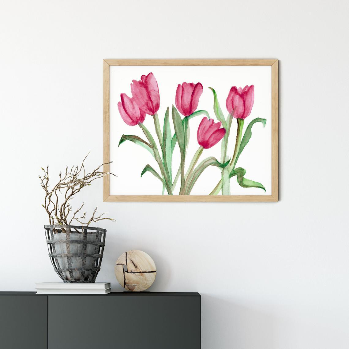 Pink Tulip Bedroom Wall Art, Pink Tulip Wall Art