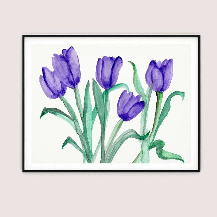 Purple Tulip Watercolour Wall Art, Minimalist Bedroom Wall Print Main image