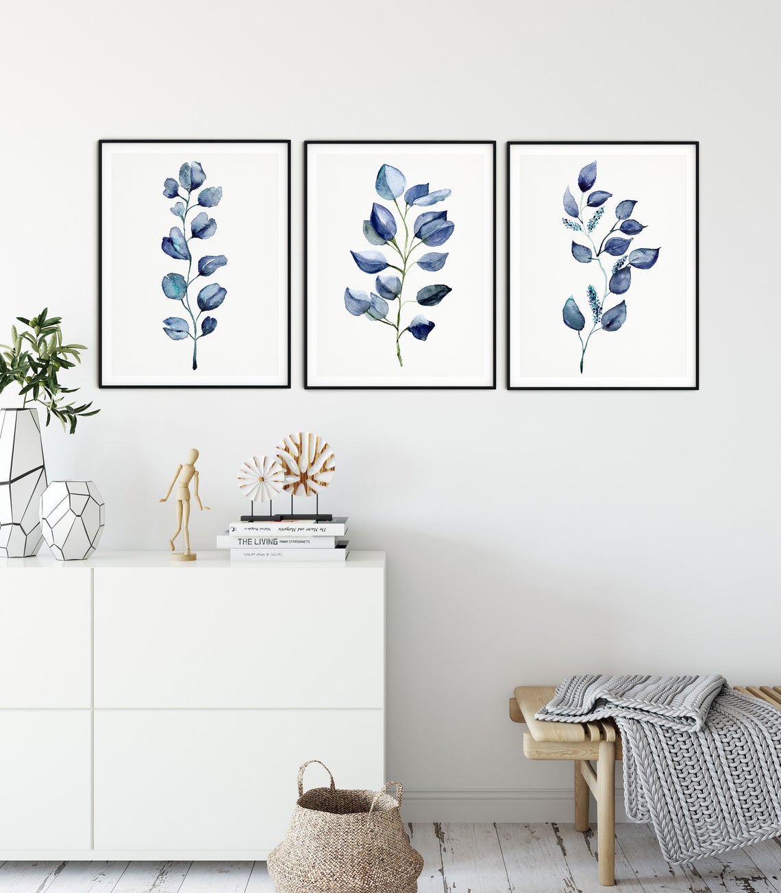 Blue Eucalyptus Print Sets Wall Art, Blue Wall Art Prints Set of 3 Main image