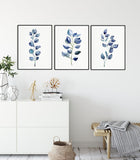 Blue Eucalyptus Print Sets Wall Art, Blue Wall Art Prints Set of 3