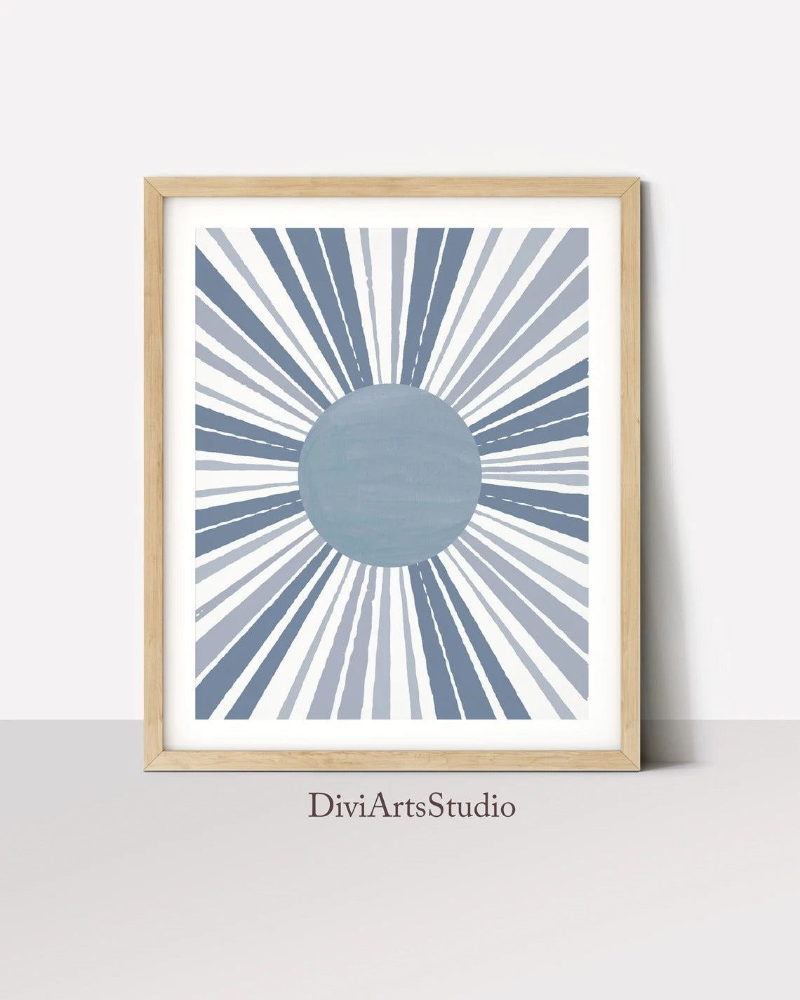 Sun Minimalist Wall Art, Sunshine Print, 70s Art Print, Blue Sun Rays Print, Geometric Sun Art