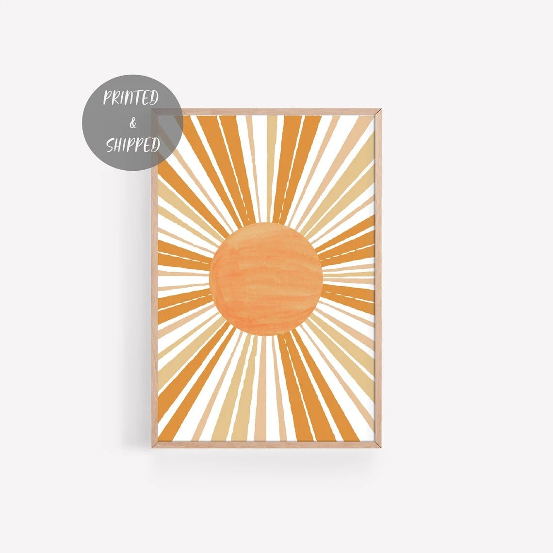Sunshine Wall Art, Retro Sun Art Print, Geometric Sun Rays Art, Boho Sun Poster, Abstract Minimalist Sun Decor, 70's Art Print