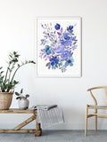 Watercolour Blue Floral Wall Art, Set of 2 Blue Floral Prints Wall Art
