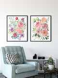 Watercolour Floral Print Roses Art, Floral Wall Art, Set of 2 Prints