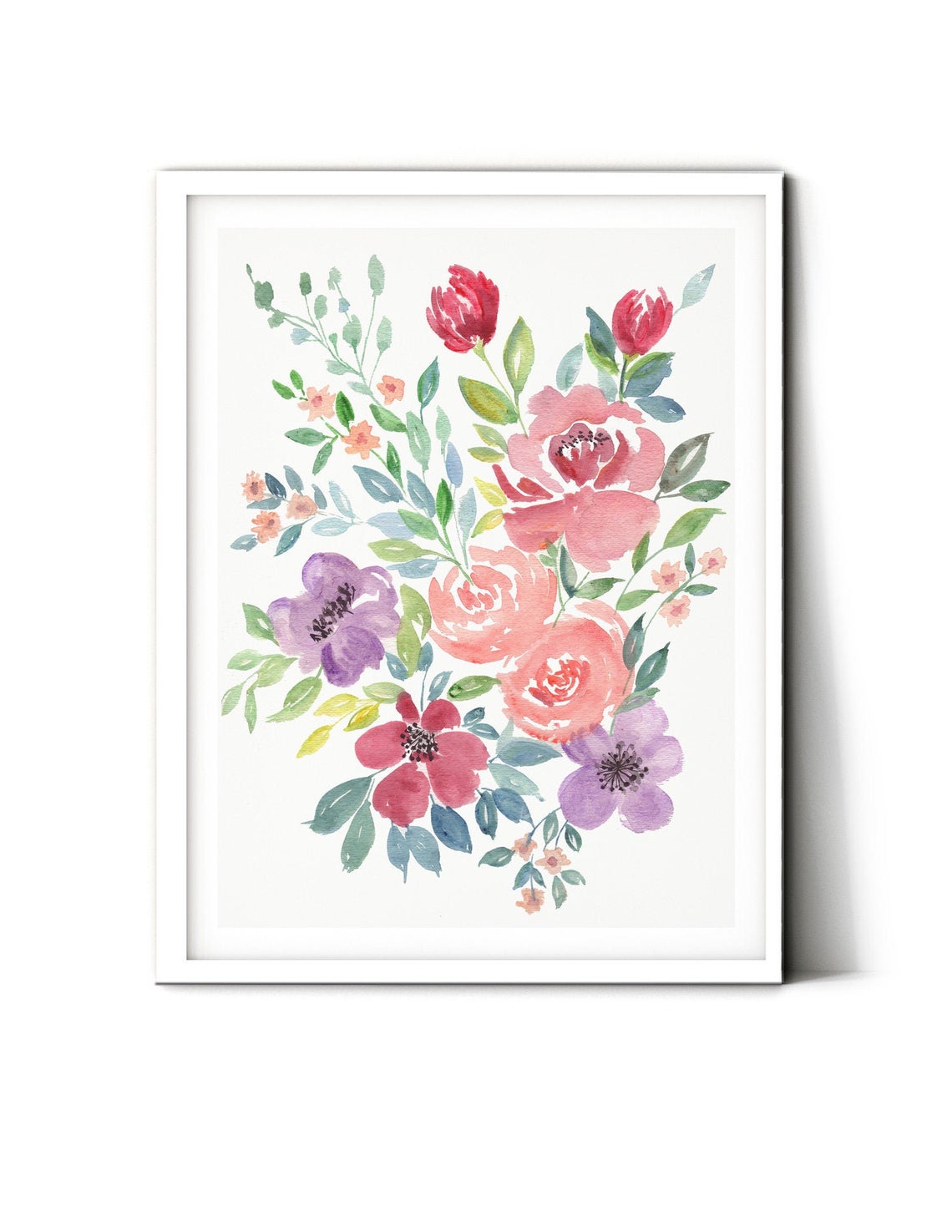 Aquarelle fleurie Roses Art, Art mural floral Image secondaire du produit