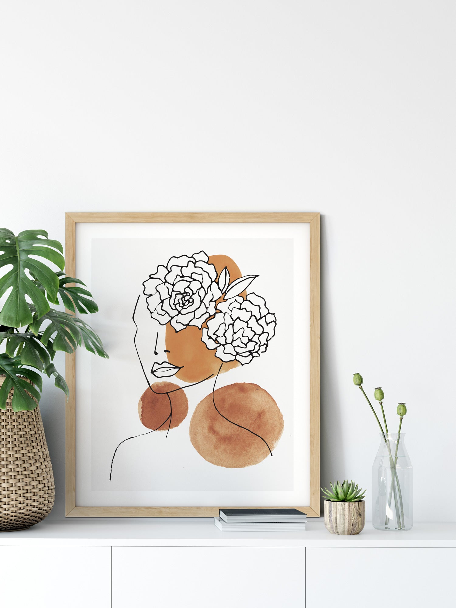 Fine One Line Art, Woman with Flower Wall Hanging