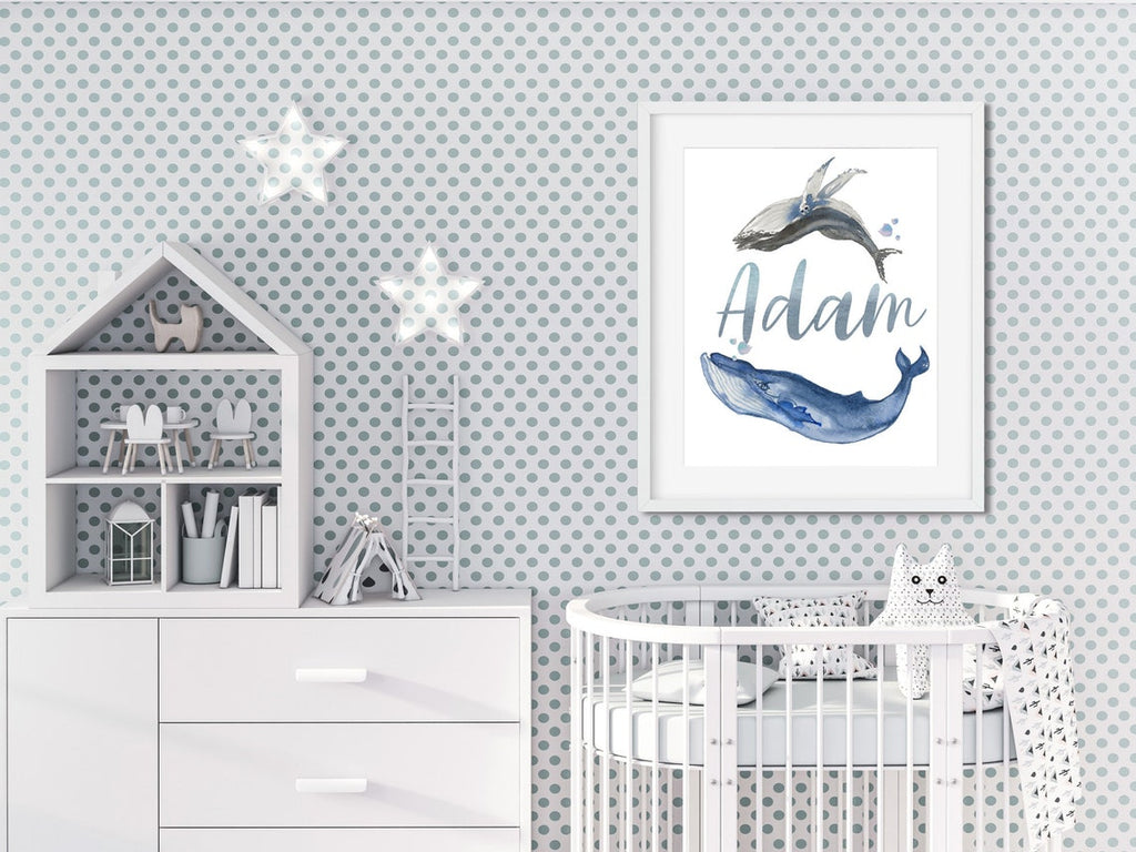 Baby Name Print For Nursery Boy, Blue Baby Boy Nursery Nautical Wall Art