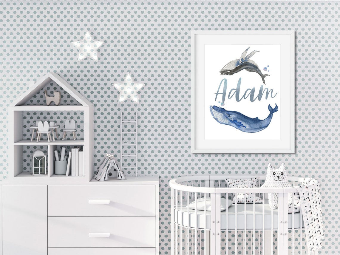 Baby Name Print For Nursery Boy, Blue Baby Boy Nursery Nautical Wall Art