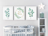 Gender Neutral Nursery Prints, Set of 3 Eucalyptus Prints, Nursery Name Sign, Printable Nursery Wall Art