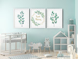 Gender Neutral Nursery Prints, Set of 3 Eucalyptus Prints, Nursery Name Sign, Printable Nursery Wall Art