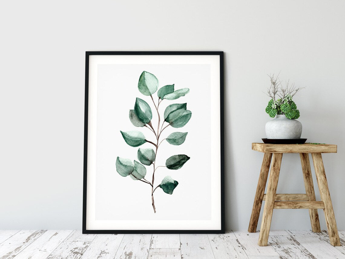 Eucalyptus Art Print, Eucalyptus Watercolor Print, Green Eucalyptus Wall Art, Tropical Leaf Print, leaf wall art