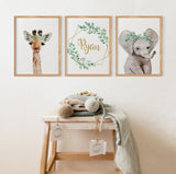 Set of 3 Safari Nursery Décor, Nursery Name Print Boys Set