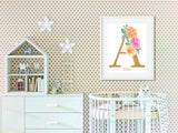 Floral Nursery Name Sign Print, Set of 2 Watercolor Floral Baby Name Signs