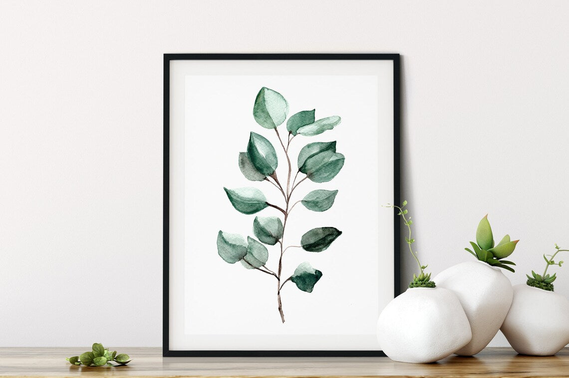 Eucalyptus Art Print, Eucalyptus Watercolor Print, Green Eucalyptus Wall Art, Tropical Leaf Print, leaf wall art