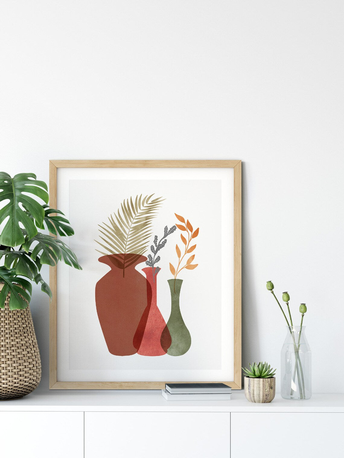 Potted Palm Leaf Poster, Boho Plant Art Print, Bohemian Print, Kitchen Wall Art, Minimal Art Print, Boho Rustic Art, Potte Plant wall art