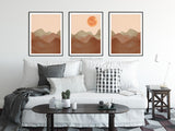 Abstract Prints set of 3, Mid Century Modern Art Print, Terracotta prints, Triptych wall art, Abstract Mountain Wall Art