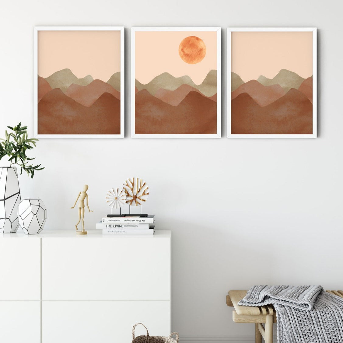 Abstract Prints set of 3, Mid Century Modern Art Print, Terracotta prints, Triptych wall art, Abstract Mountain Wall Art Main image