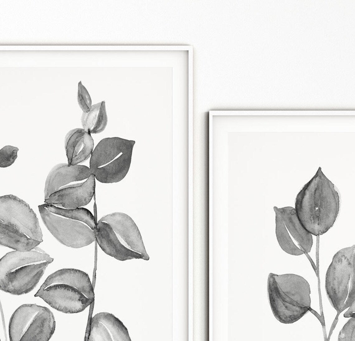 Black and white Botanical prints, Eucalyptus wall art, Set of 2 prints, Eucalyptus Art Prints, Living room decor, Hallway decor