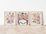 Frida Kahlo Wall Art, Colourful Floral Wall Art Prints Set of 3