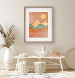 Wall Art Set of 3, Mountain Abstract Prints,Terracotta prints set, Mid Century Modern Art Print, Boho landscape print, Sun Desert Print