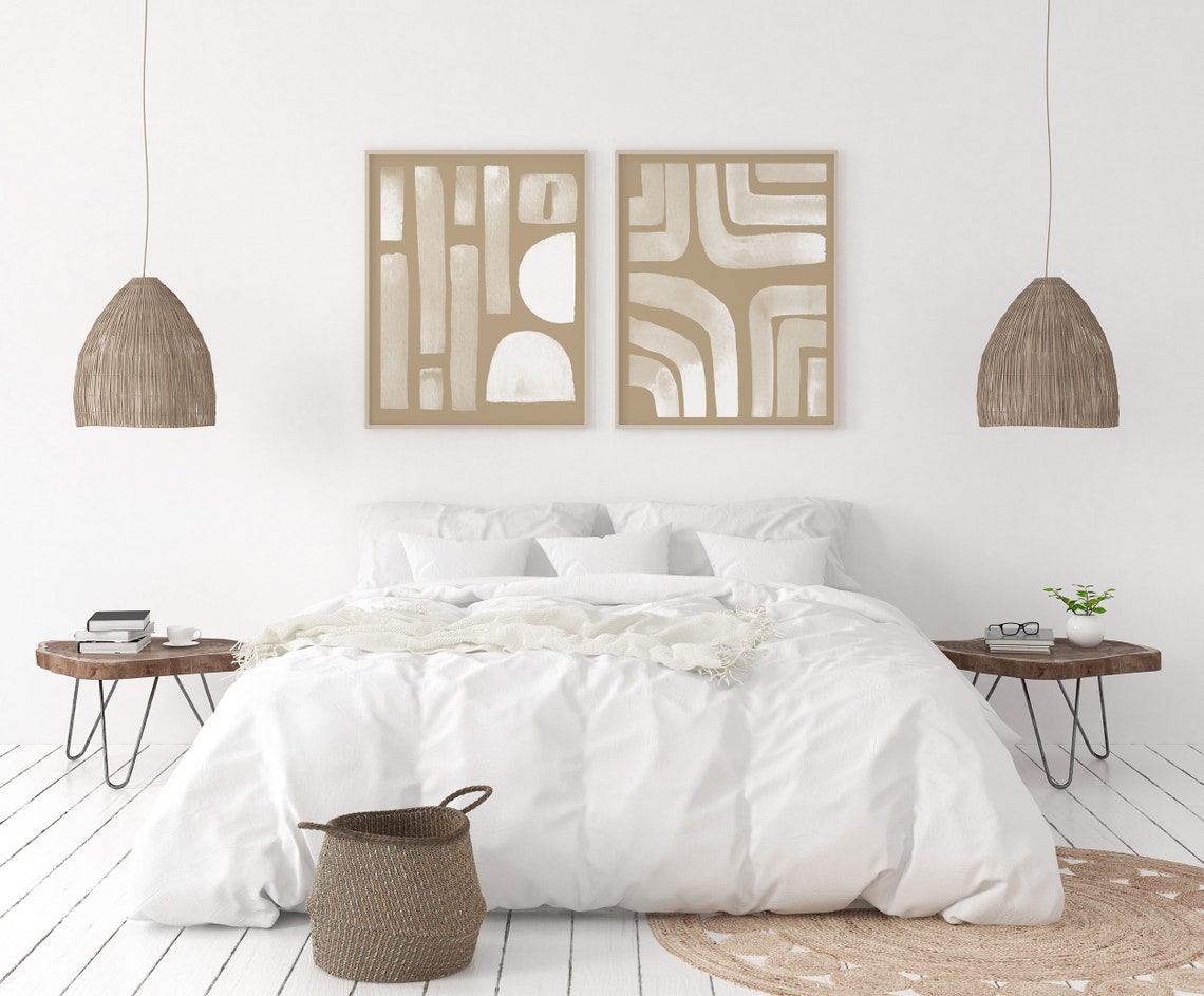 Lámina artística neutra, Set de láminas, Arte de pared de 2 piezas, Decoración beige, Lámina terracota, Obra de arte con formas abstractas minimalistas, Póster contemporáneo Imagen secundaria del producto