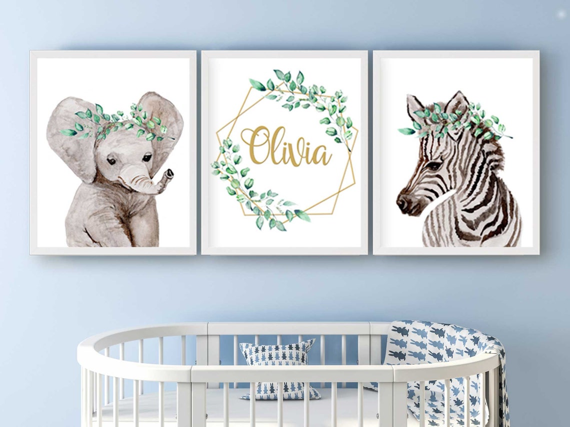 Set of 3 Safari Nursery Décor, Personalized Kids Room Wall Art Prints –  DiviArts Studio