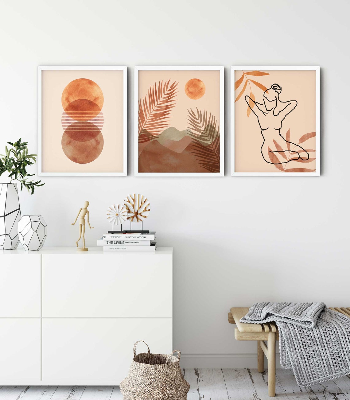 Mid Century Modern Art Print, Boho Wall Art, Minimalist Gallery Wall, Abstract Sun Desert Print, Set of 3 Prints, Modern Art Print, Boho Art Secondary image