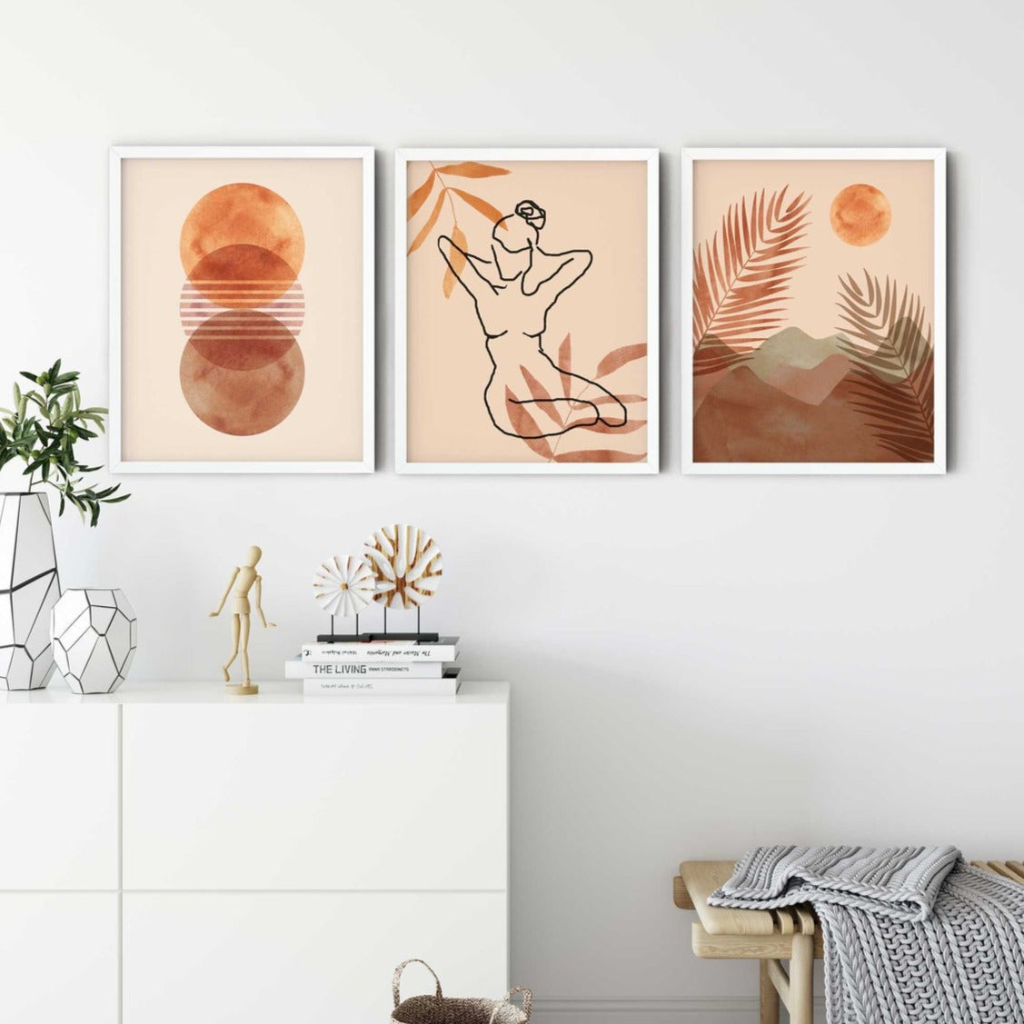 Mid Century Modern Art Print, Boho Wall Art, Minimalist Gallery Wall, Abstract Sun Desert Print, Set of 3 Prints, Modern Art Print, Boho Art Main image