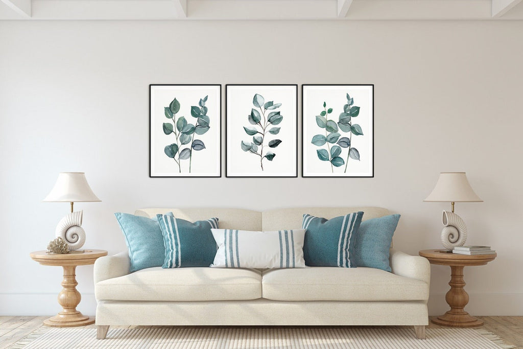 Eucalyptus Wall Art Print, Botanical print set of 3, Green Leaf Wall Art, Eucalyptus leaf Print, 3 Botanical Art Prints