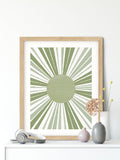 Sunburst Print Wall Art Print in Sage Green, Minimalist Sun Art