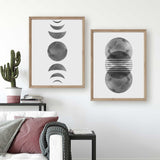 Black and grey Sun Moon Print, Set of 2 Prints, Abstract Sun, Boho Wall Art, Moon Phases Poster, Mid Century Modern Prints