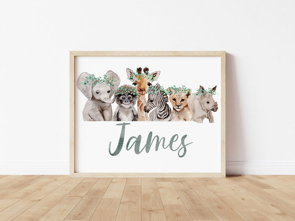Safari Nursery Personalized Name Print, Custom Name Nursery Wall Art