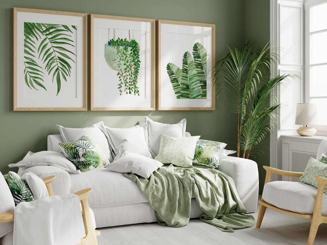Set of 4 Botanical Leaf Print, Watercolor Tropical Leaf Wall Art, leaf poster, Monstera Leaf Print, Living Room Art, Plant Lovers Gift