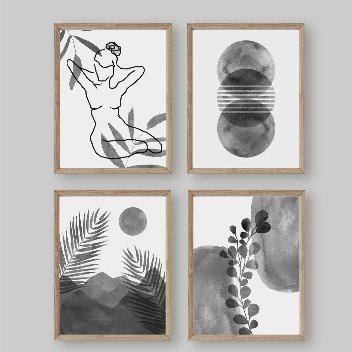 Boho Wall Art Set, Mid Century Modern Prints, Living Room Decor, Bedroom Art print, Abstract Minimalist Black and Grey Art Main image