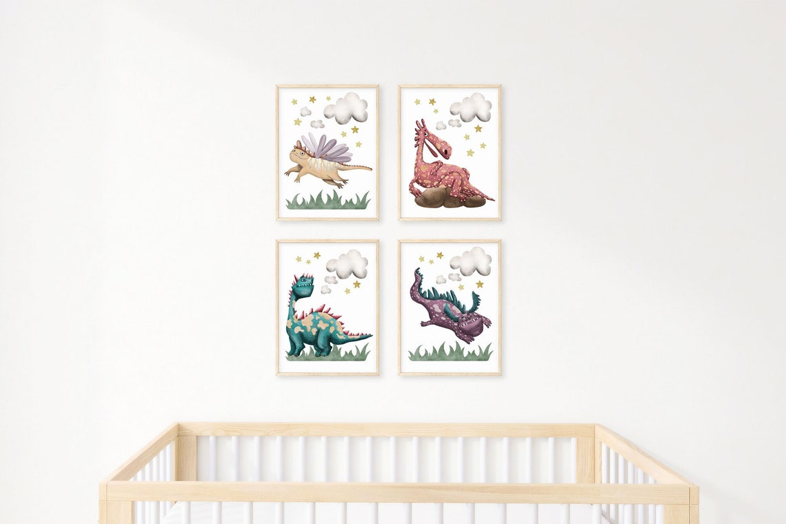 Nursery Dragon Decor, Dragon Wall Art, Whimsical Digital Nursery, Gender Neutral Nursery, Watercolor Dragon prints, Fantasy Dragon Theme