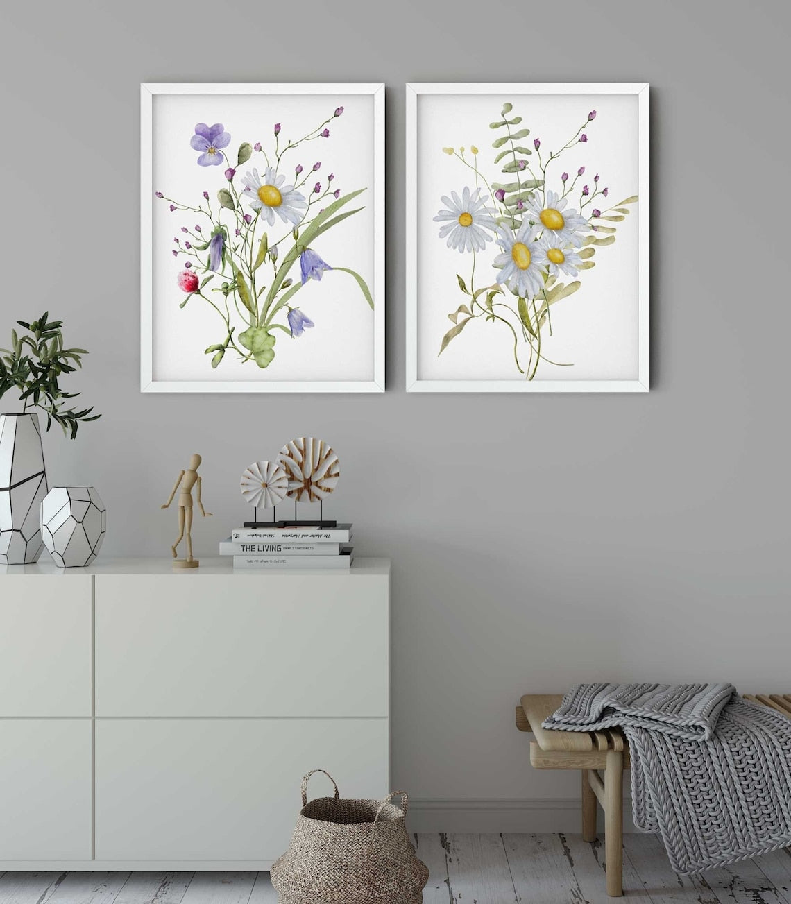 Wildflowers Art Print, Floral Wall Art, Botanical flowers Decor, Wildflowers Set of 2 prints
