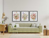 Wildflowers Set of 3 Prints, Floral Botanical Wall Art, Flowers illustration Décor