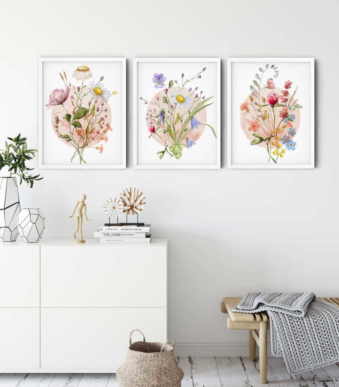 Wildflowers Set of 3 Prints, Floral Botanical Wall Art, Flowers illustration Décor