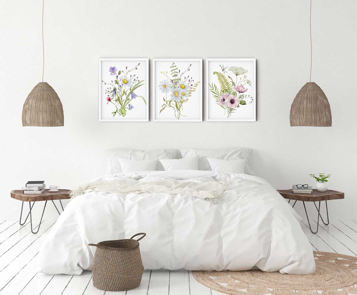 Wildflowers Print, Floral Set of 3 Prints, Wildflowers Daisy Illustration, Abstract Flowers Wall Art, Farmhouse Décor Main image