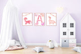 Blush Pink Dinosaur Nursery Art, Customized Girl Nursery Wall Art