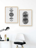 Black and grey Sun Moon Print, Set of 2 Prints, Abstract Sun, Boho Wall Art, Moon Phases Poster, Mid Century Modern Prints