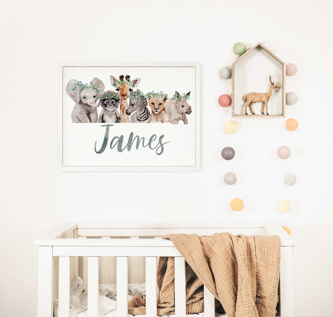 Safari Nursery Personalized Name Print, Custom Name Nursery Wall Art, Name Sign for Nursery boy, Baby Animal Safari Prints Main image