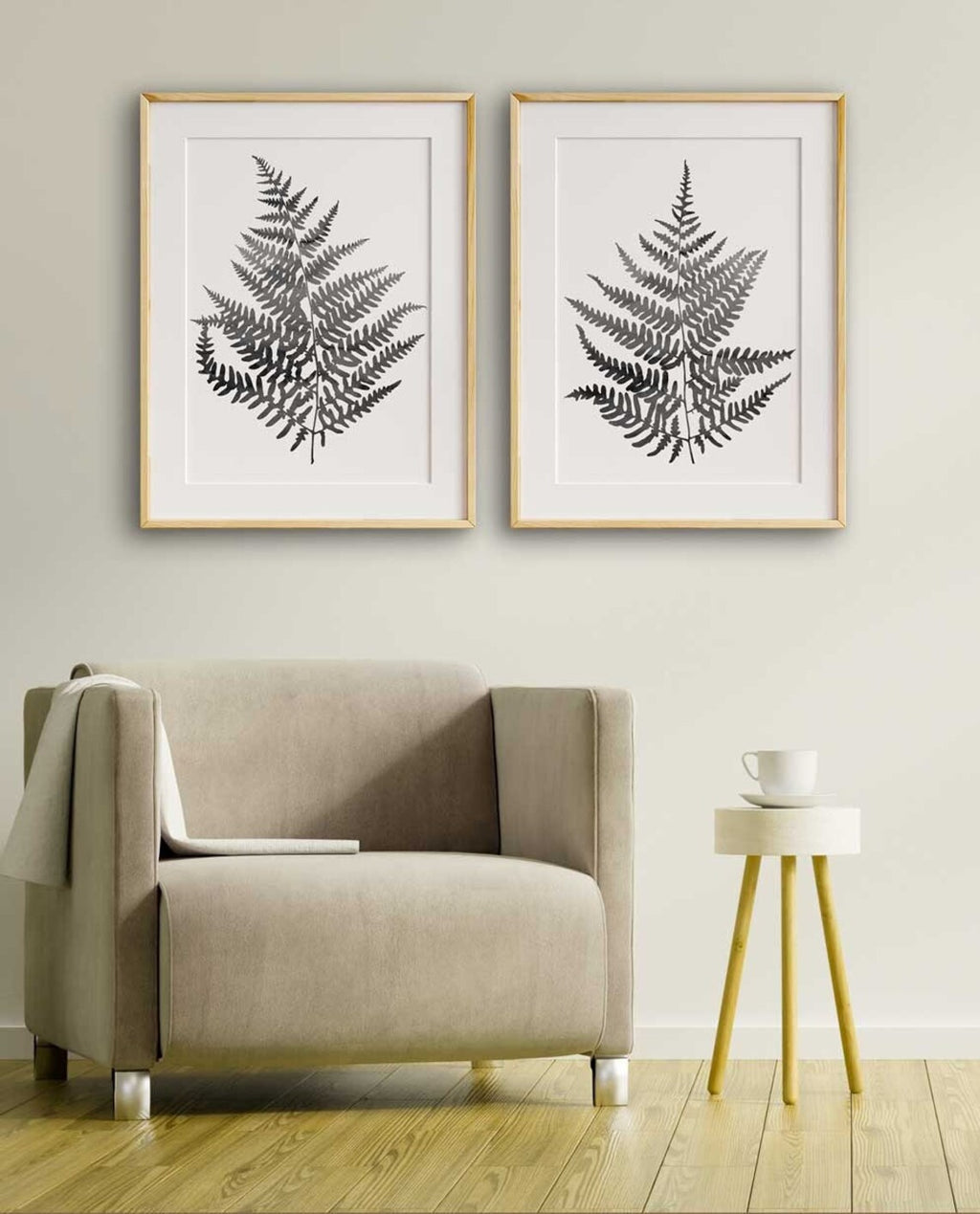Fern Print Black and white, Botanical Leaf Prints Set, Living Room Wall Art, Fern Leaf Illustration, Printed and shipped