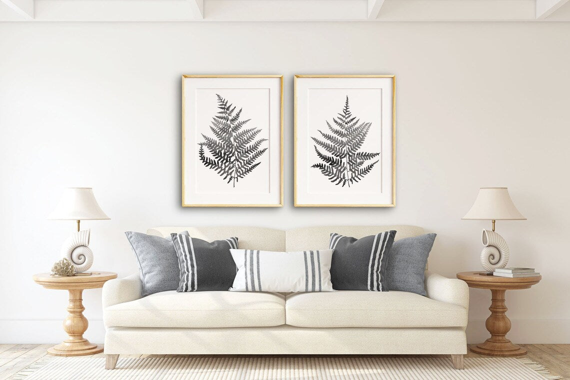Fern Print Black and white, Botanical Leaf Prints Set, Living Room Wall Art, Fern Leaf Illustration, Printed and shipped Main image