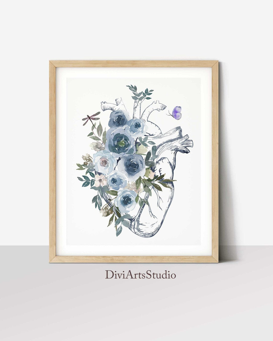 Corazón humano con flores, Arte médico, Impresión artística de anatomía floral del corazón Imagen secundaria del producto