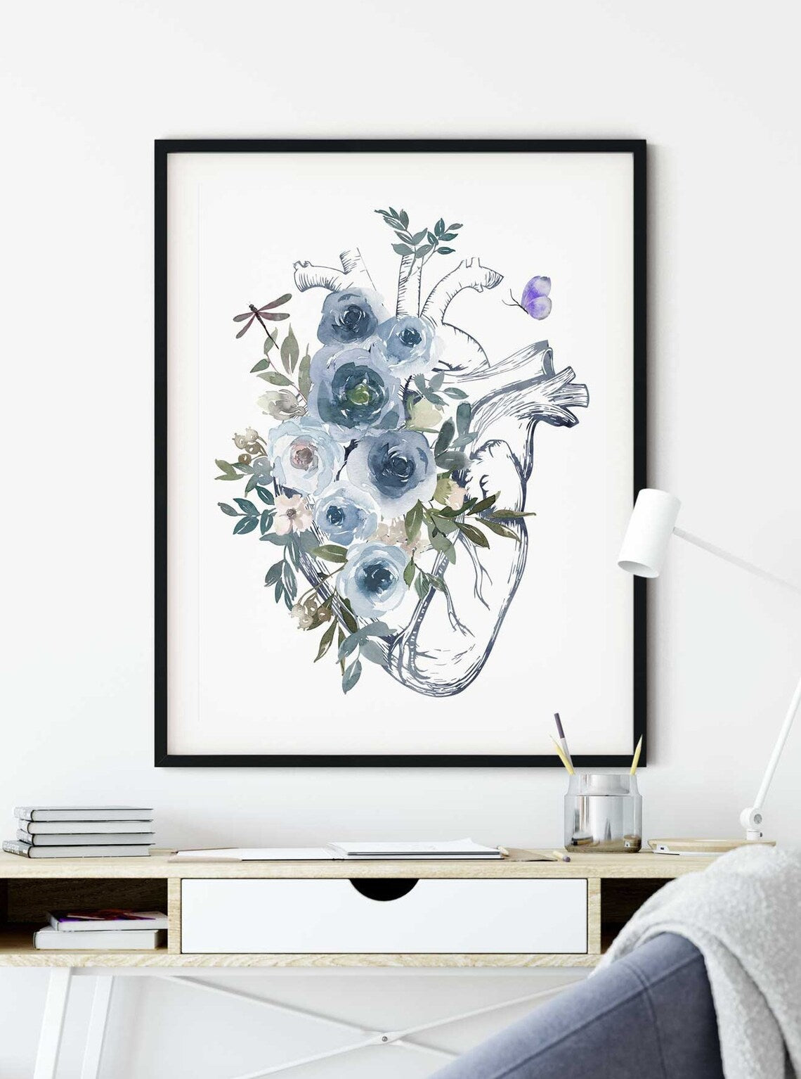 Human Heart with flowers, Anatomical Heart, Anatomy art Print, Cardiologist Gift, Heart Wall Art, Doctor Office Décor Main image