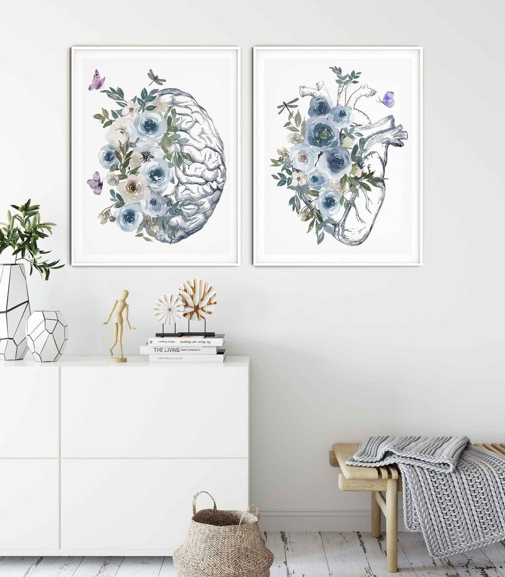 Brain Print, Heart Anatomy Art, Flower Anatomy Print, Doctor Office Wall Art, Medical Poster, Medical student gift